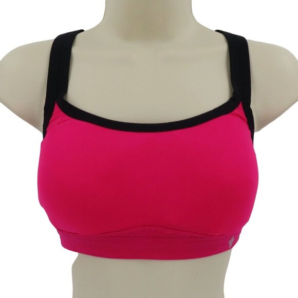 Lily of France Womens Medium Pink Black Strappy Sports Bra Wireless Padded Bust - Picture 1 of 9